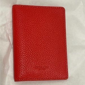 Coach Card Wallet in Electric Coral/Electric Red Pebble Leather